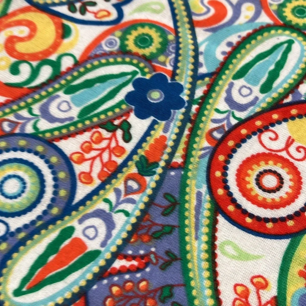 LULU-B Resort 100% Cotton Vibrant Paisley Asymmetric Ruffle Hem Beach Dress SZ S - Picture 8 of 14